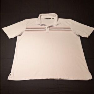 Travis Mathew Striped Polo Shirt White Short Sleeve Button Collar L Men